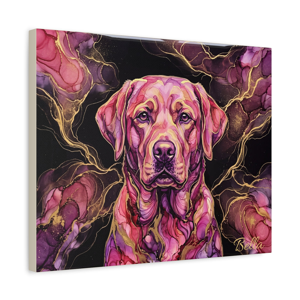 Labrador Personalized Canvas | Pink Alcohol Ink & Gold Marble Wall Art
