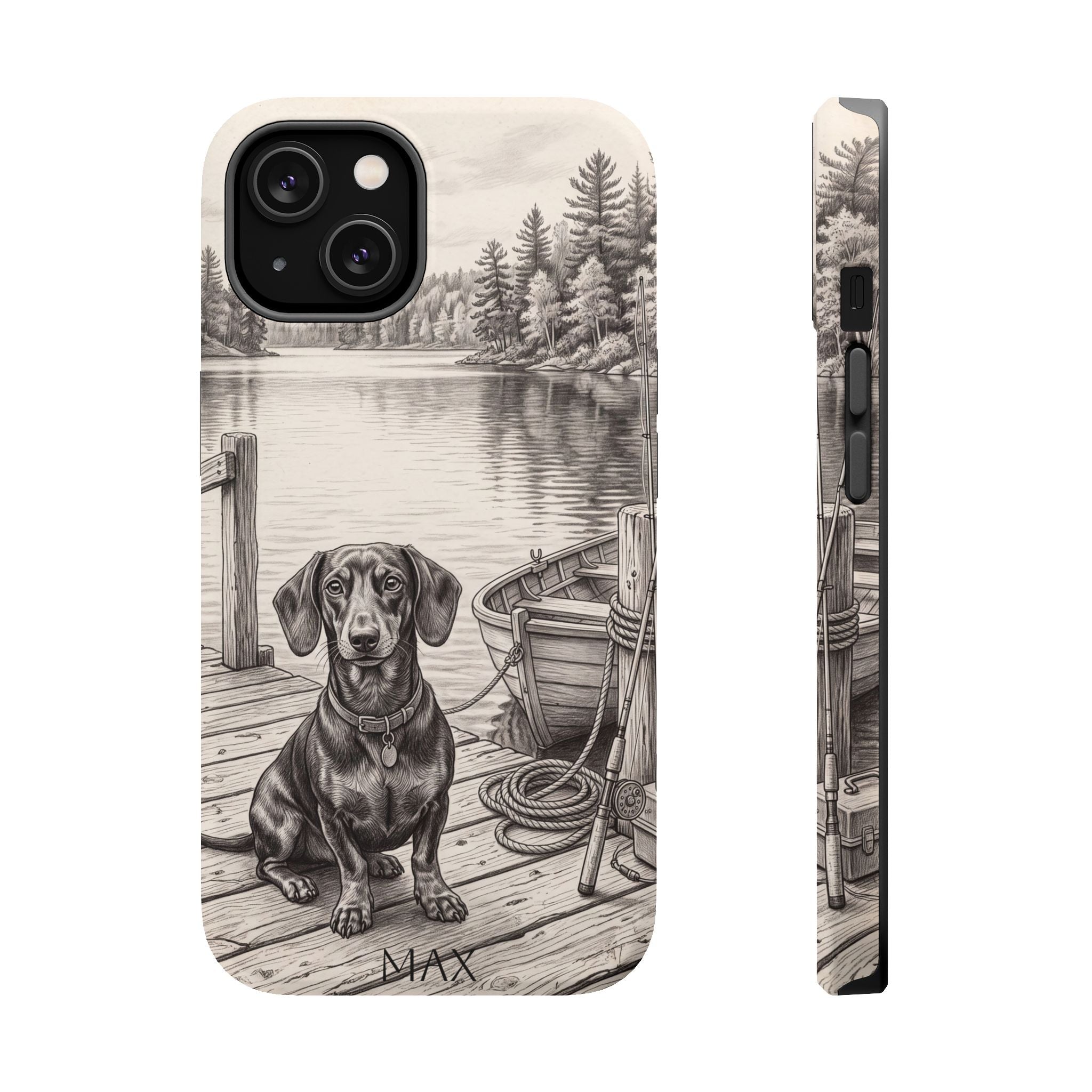 Personalized Dachshund Sunset Beach Phone Case — Wireless Charging Cover