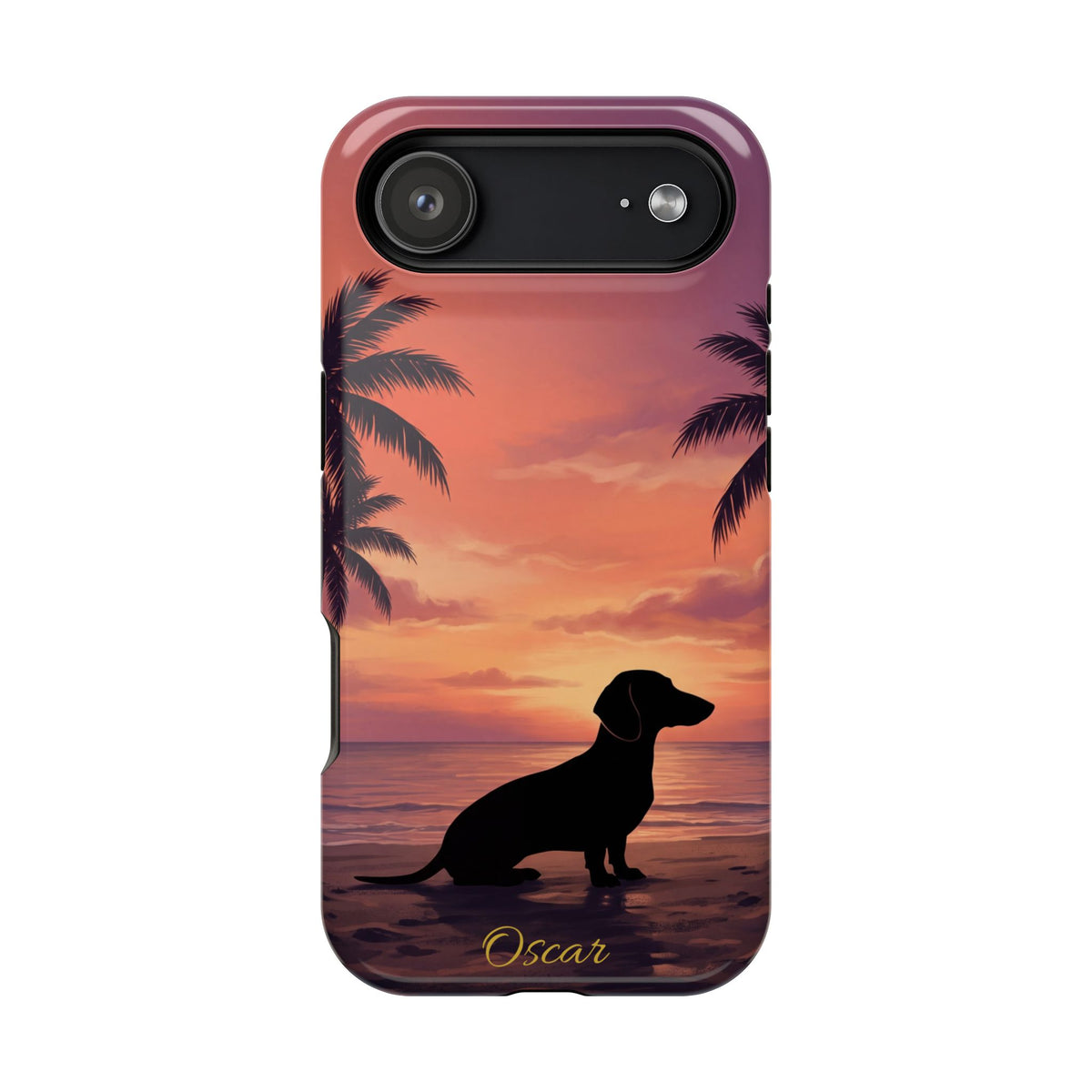 Personalized Dachshund Tropical Beach Sunset Phone Case — Wireless Charging Cover