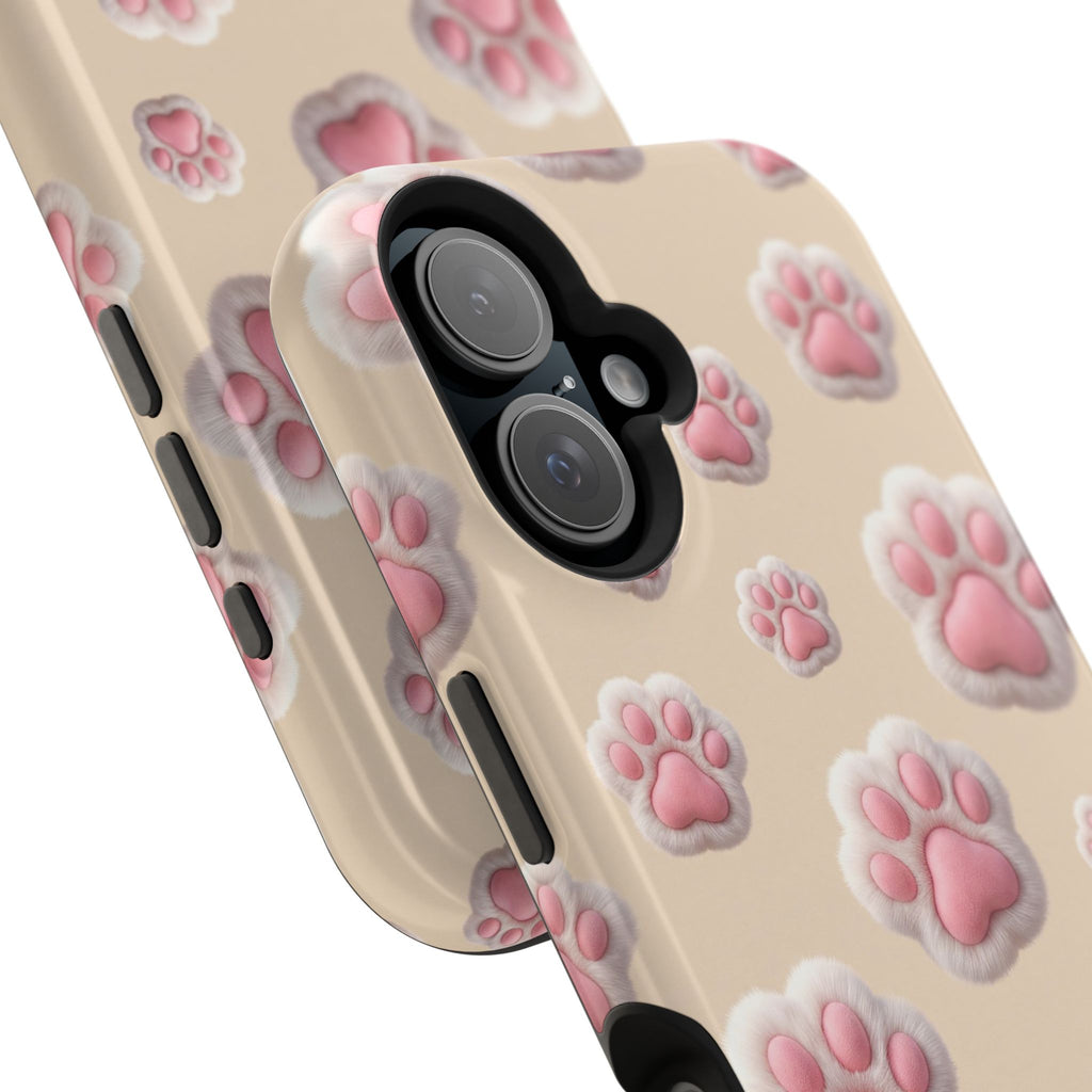 Pink Paw Print Phone Case — Impact-Resistant Wireless Charging Cover