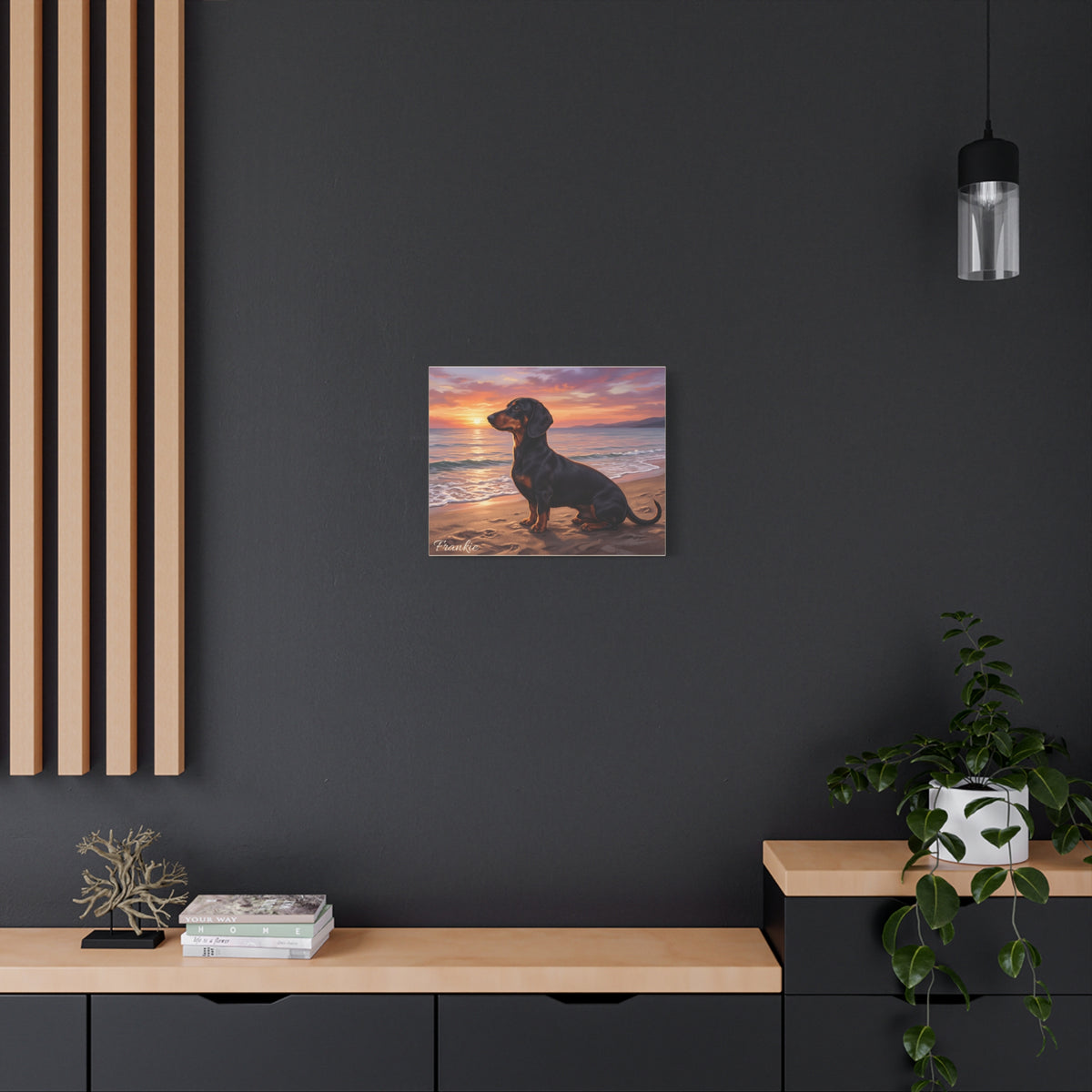 Personalized Dachshund Canvas — Coastal Sunset Scene