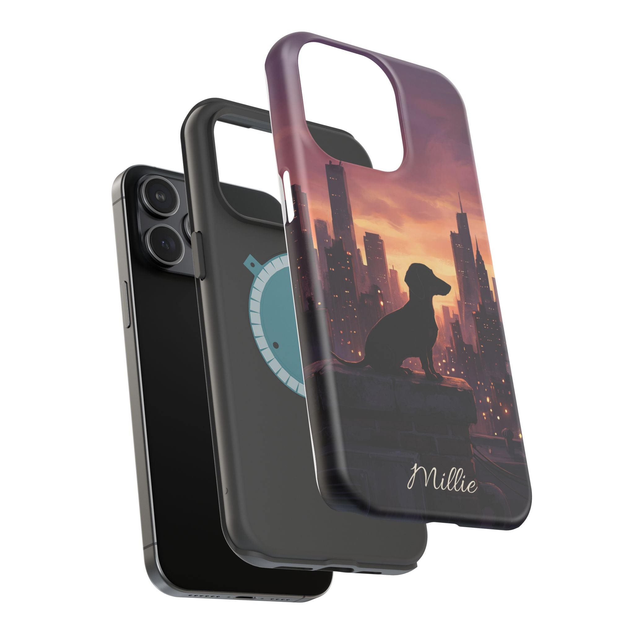 Personalized Dachshund City Skyline Phone Case — Wireless Charging Cover