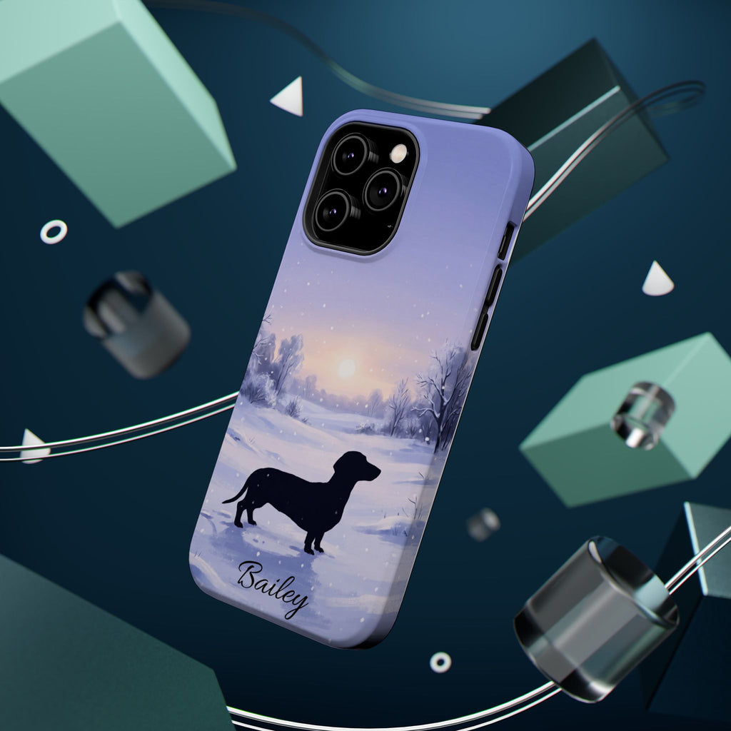 Personalized Dachshund Winter Snow Phone Case — Wireless Charging Cover