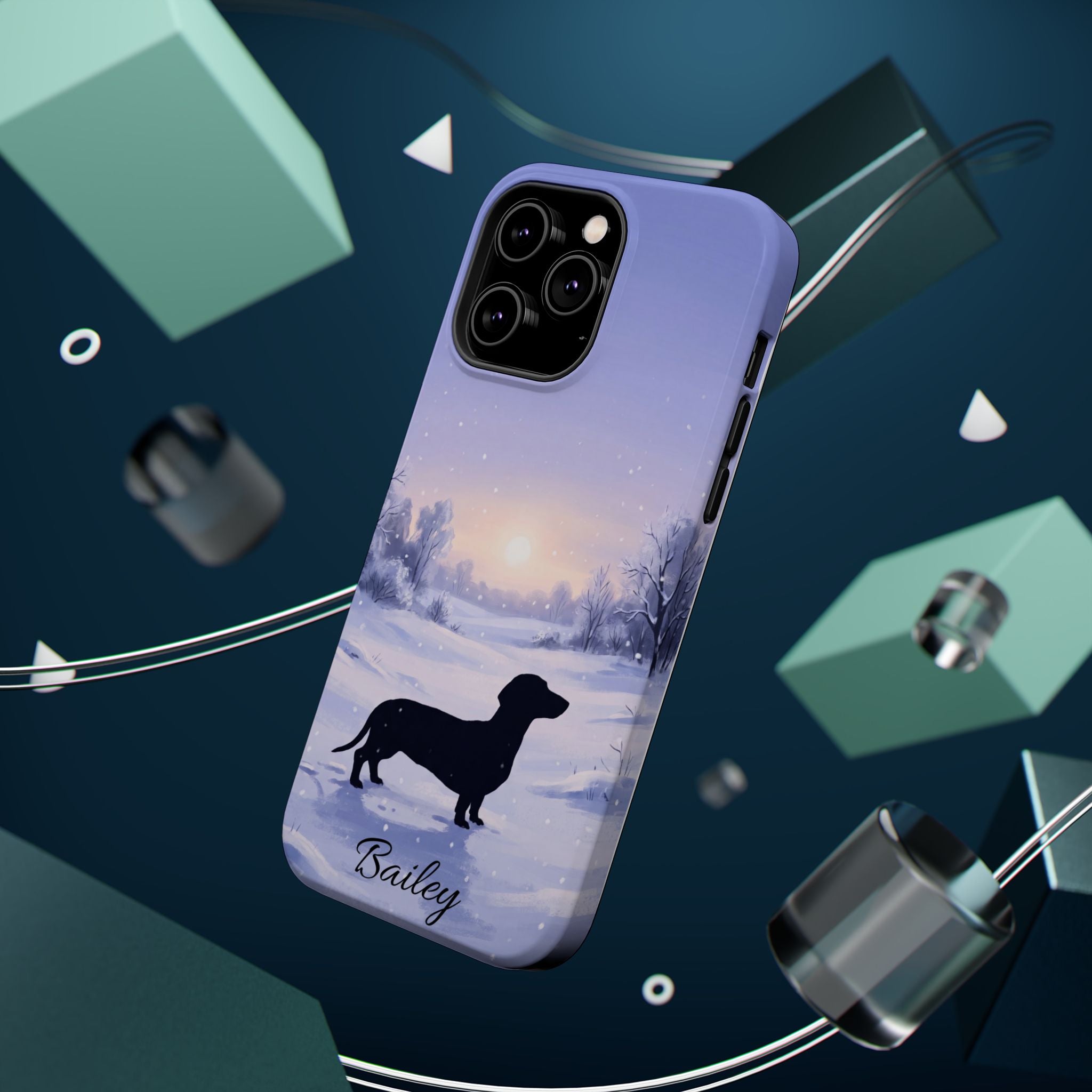 Personalized Dachshund Winter Snow Phone Case — Wireless Charging Cover
