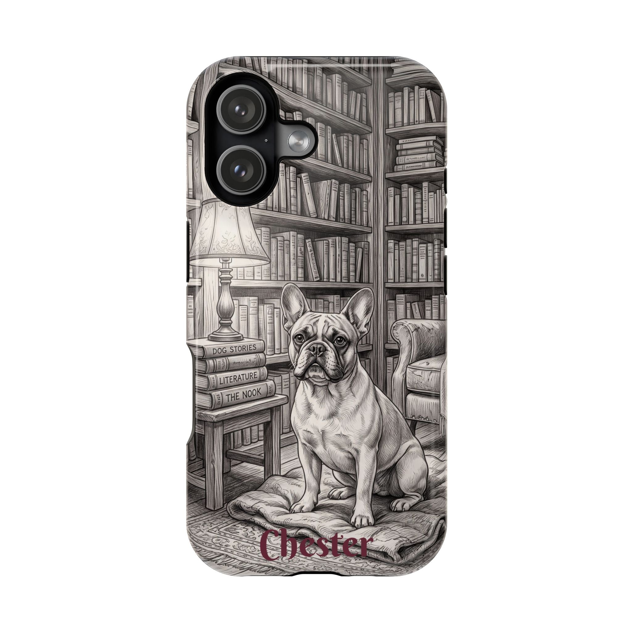 Personalized French Bulldog Library Study Phone Case — Wireless Charging Cover