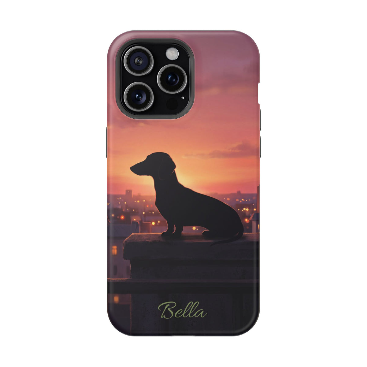 Personalized Dachshund Rooftop Sunset Phone Case — Wireless Charging Cover