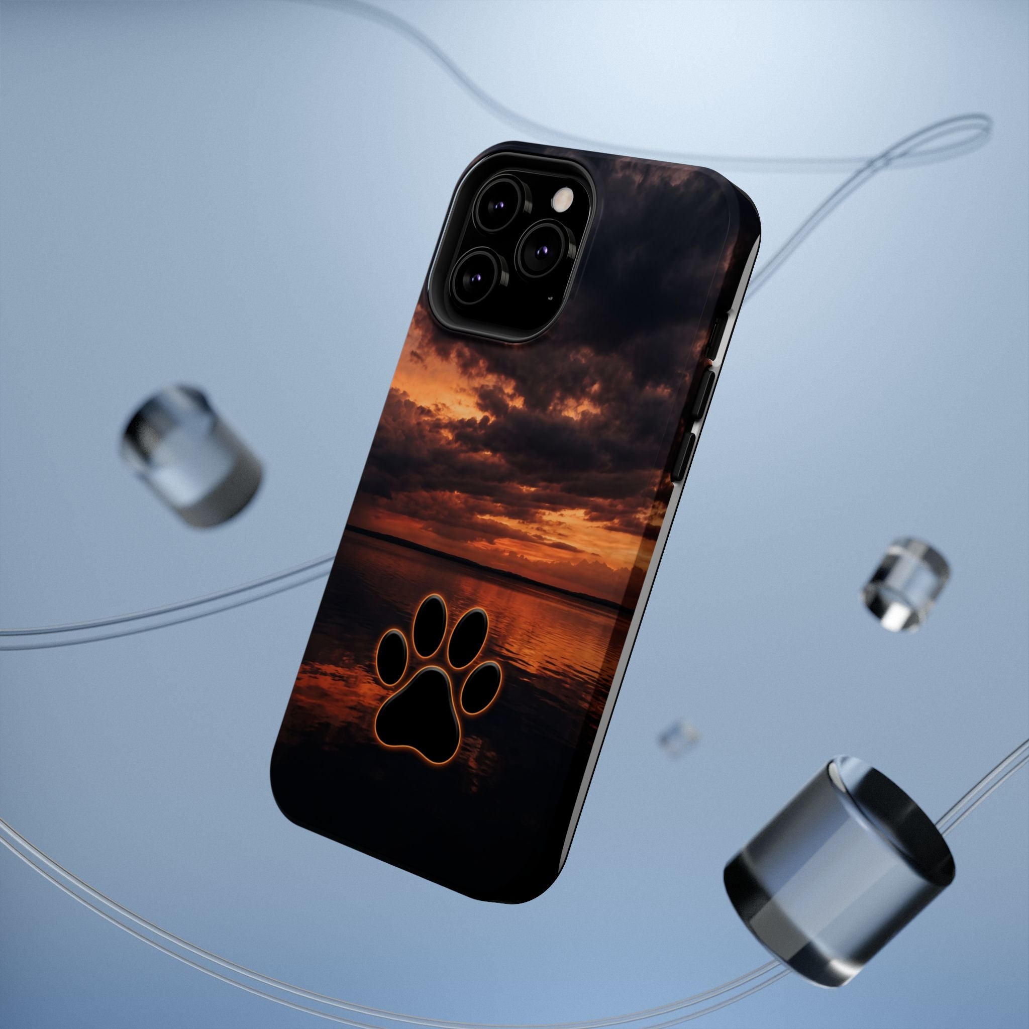 Sunset Paw Print Phone Case — Impact-Resistant Wireless Charging Cover