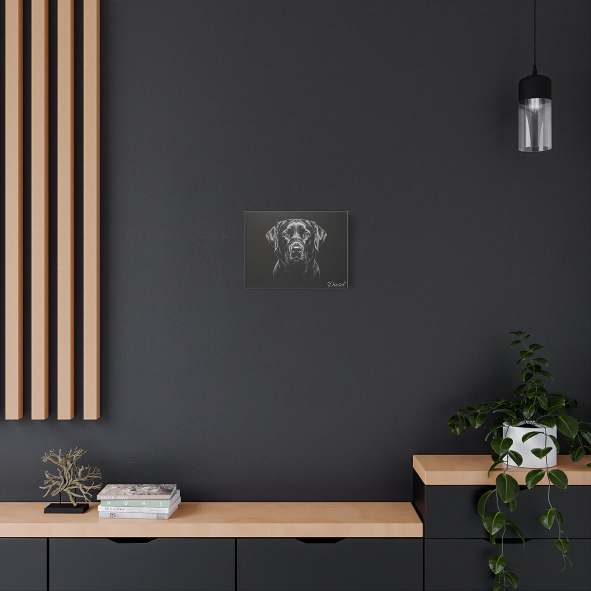 Black Labrador Personalized Canvas | Chalk Drawing on Black Wall Art