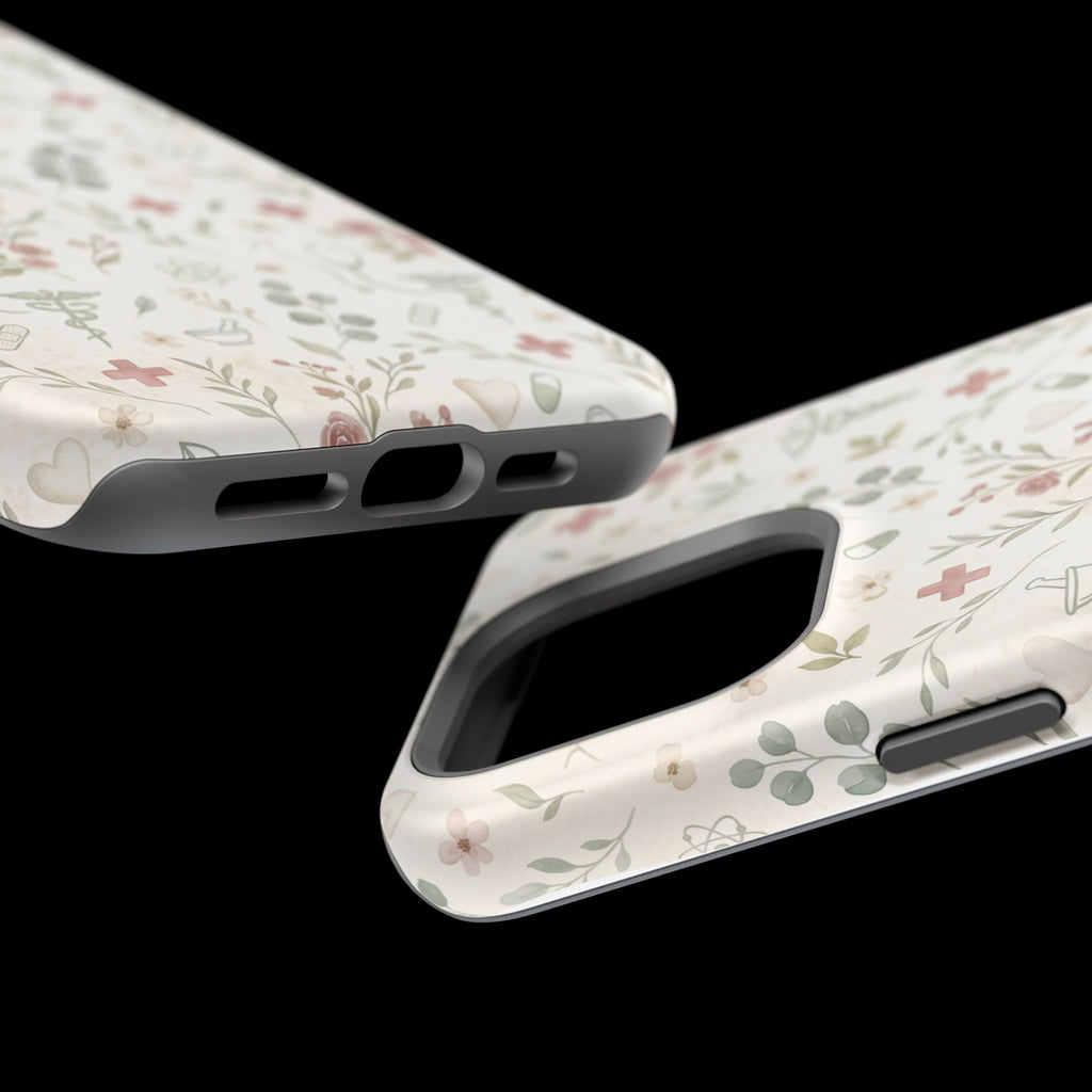 Floral Nurse Phone Case — Impact-Resistant Wireless Charging Cover