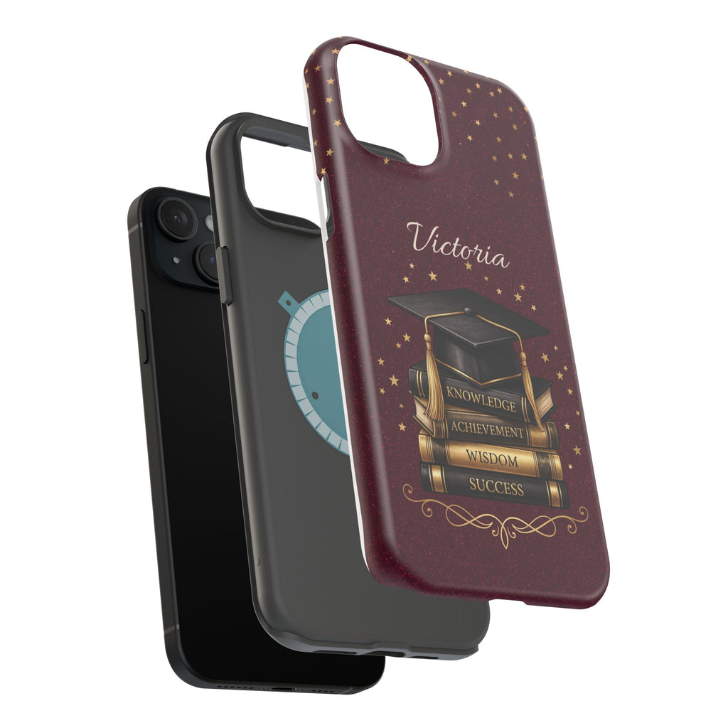 Graduation Cap & Books Personalized Teacher Phone Case — Wireless Charging Cover