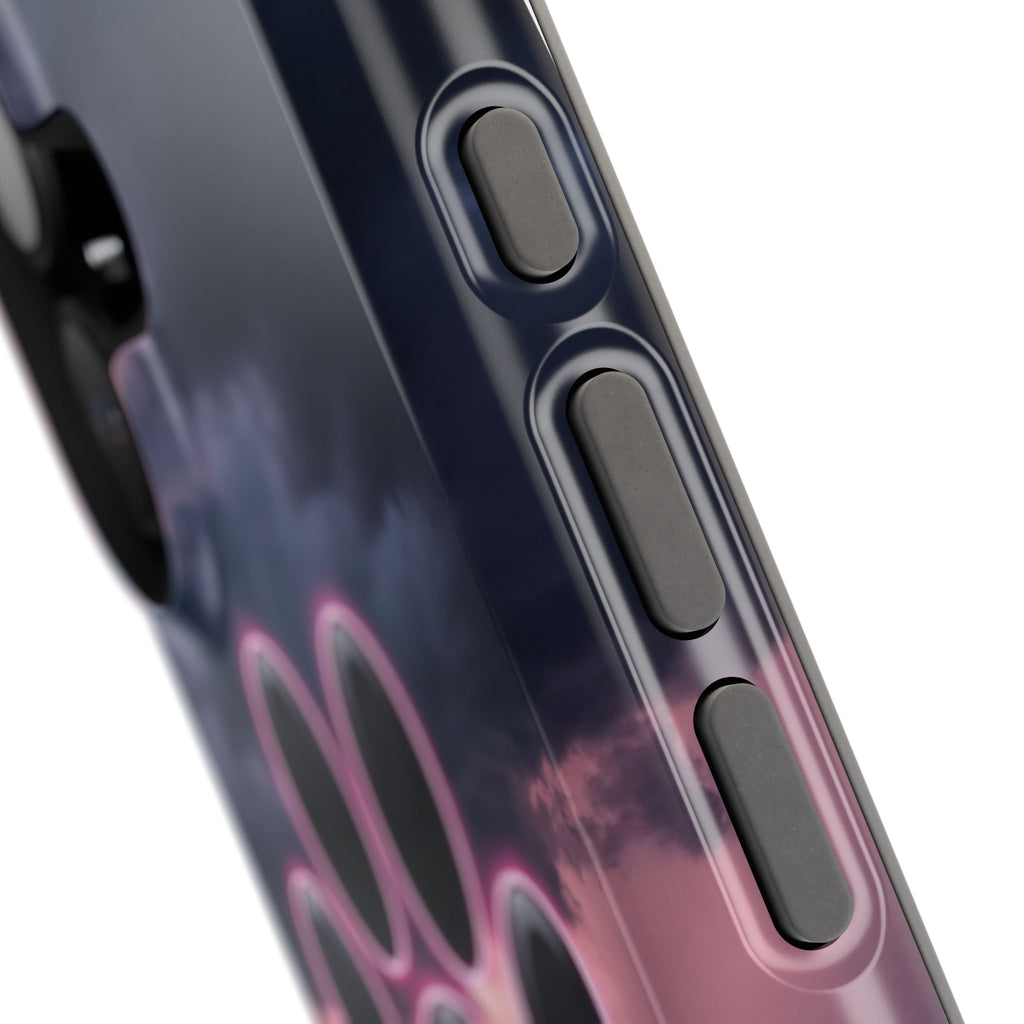 Neon Paw Print Phone Case — Impact-Resistant Wireless Charging Cover