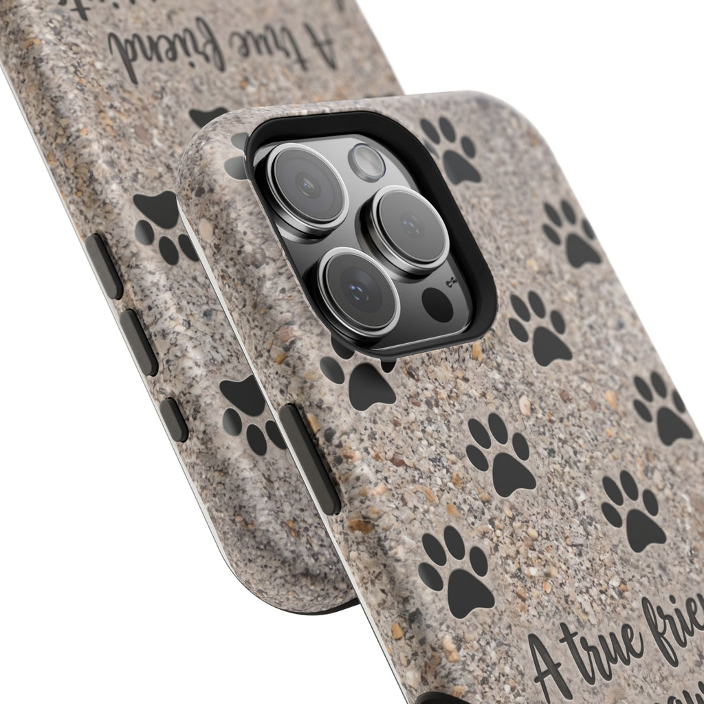 "A True Friend Leaves Paw Prints On Your Heart" Phone Case | Sentimental Stone-Texture Dog Paw Print Case | iPhone & Samsung