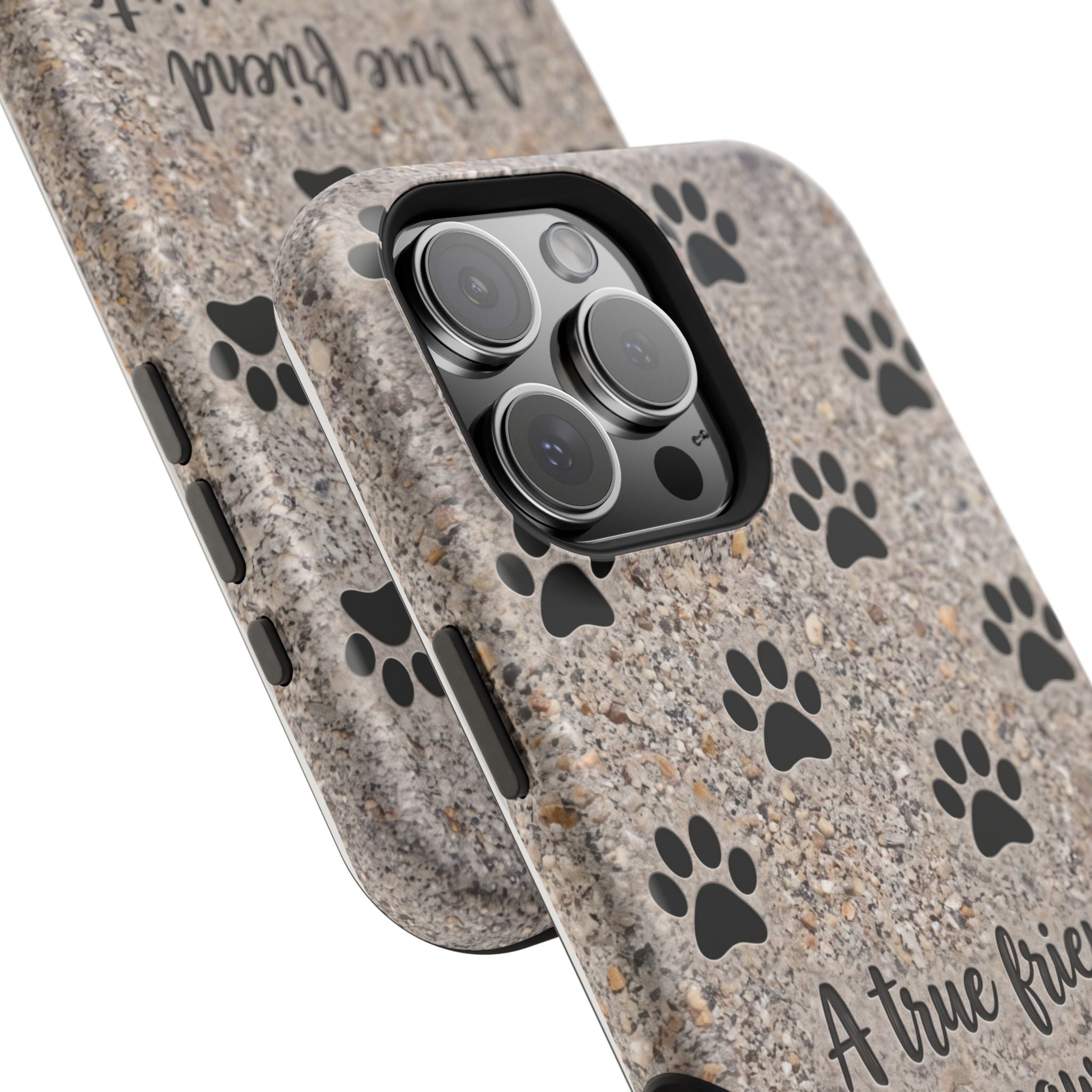 "A True Friend Leaves Paw Prints On Your Heart" Phone Case | Sentimental Stone-Texture Dog Paw Print Case | iPhone & Samsung