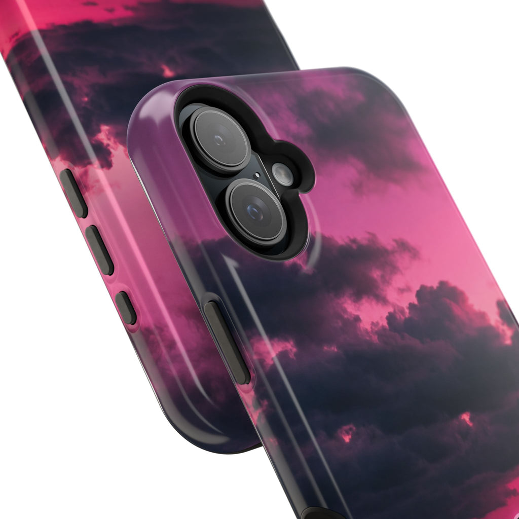 iPhone & Samsung Magnetic Impact-Resistant Phone Case — Pink Twilight Cloud with Paw Print