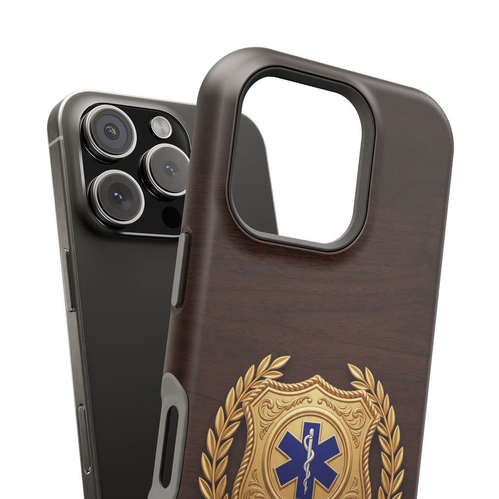 Gold Paramedic Laurel Badge Wood Phone Case — Magnetic Wireless Charging Cover