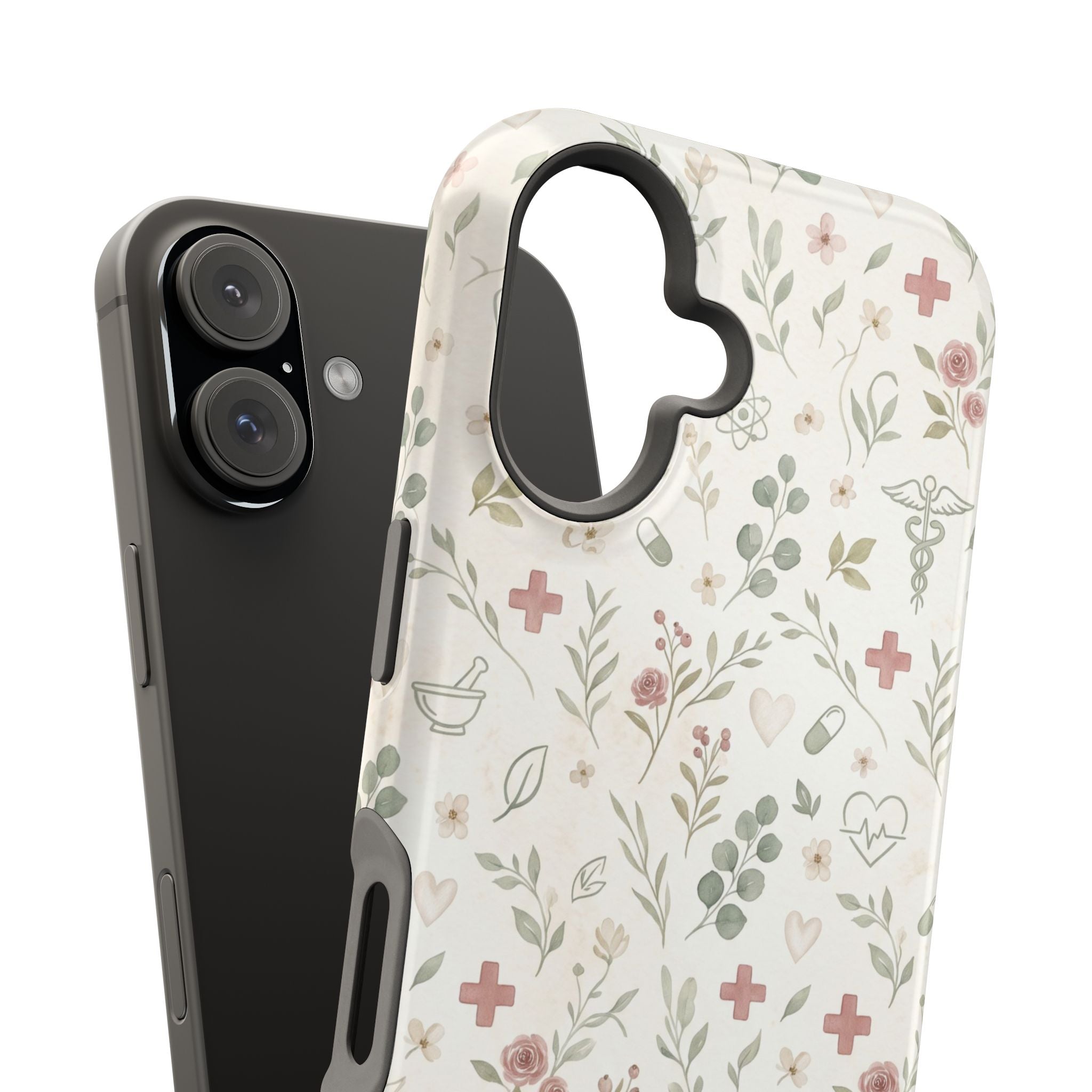 Floral Nurse Phone Case — Impact-Resistant Wireless Charging Cover