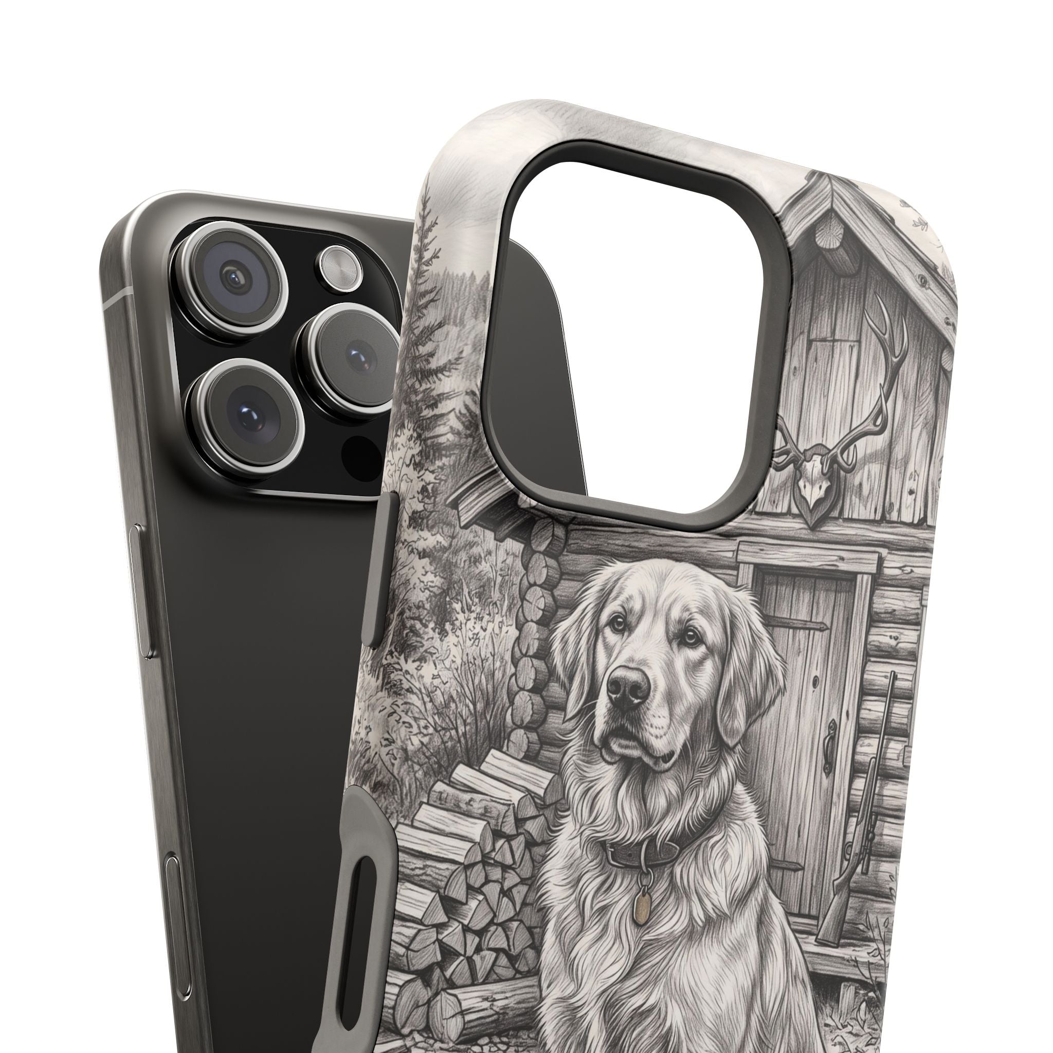 Personalized Golden Retriever Cabin Porch Phone Case — Wireless Charging Cover