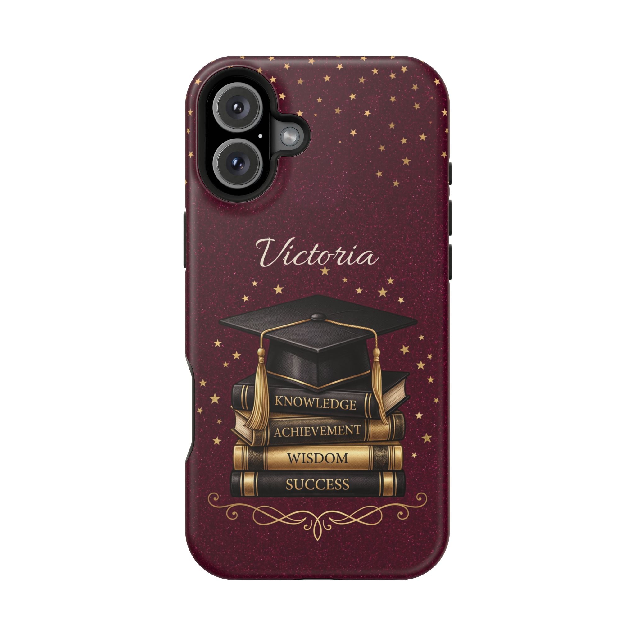 Graduation Cap & Books Personalized Teacher Phone Case — Wireless Charging Cover