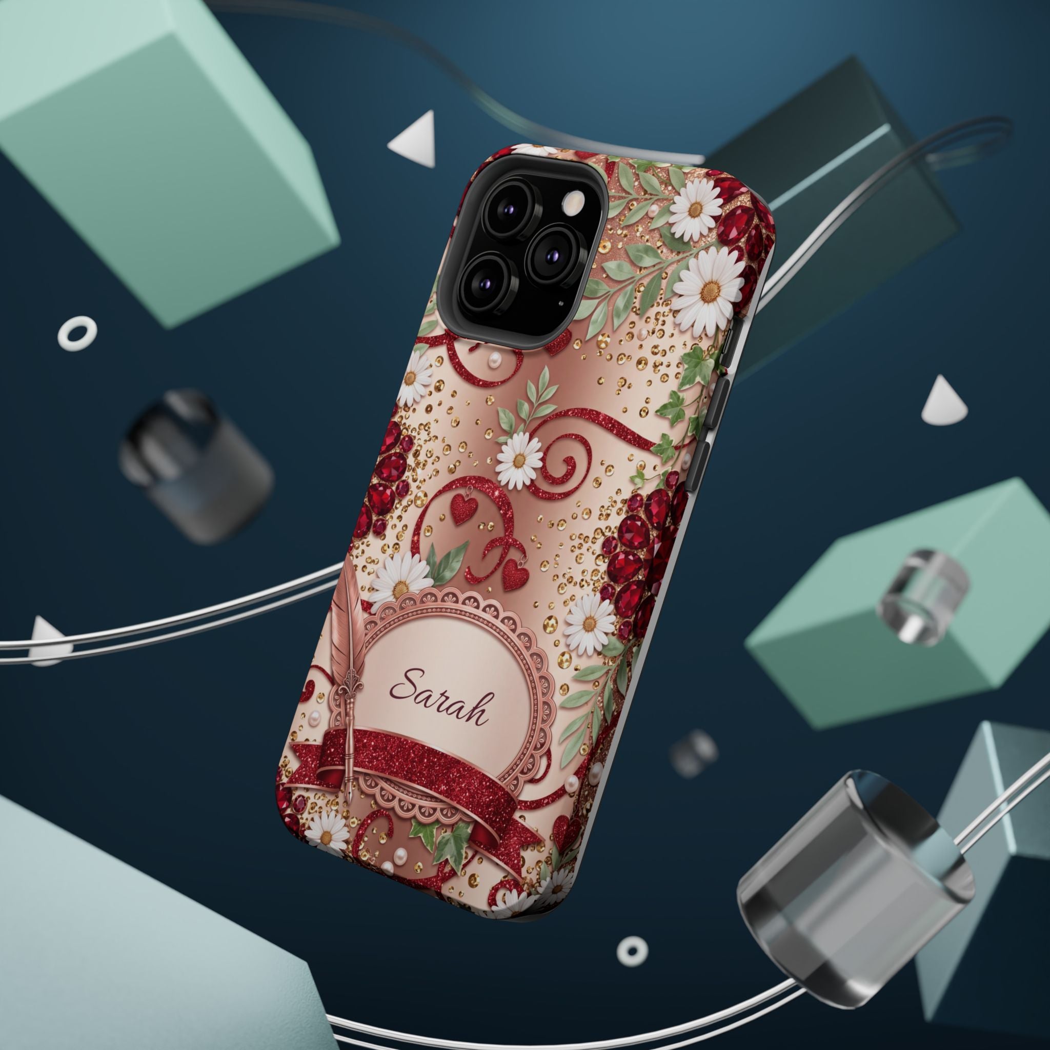 Personalized Vintage Floral Teacher Phone Case — Wireless Charging Cover