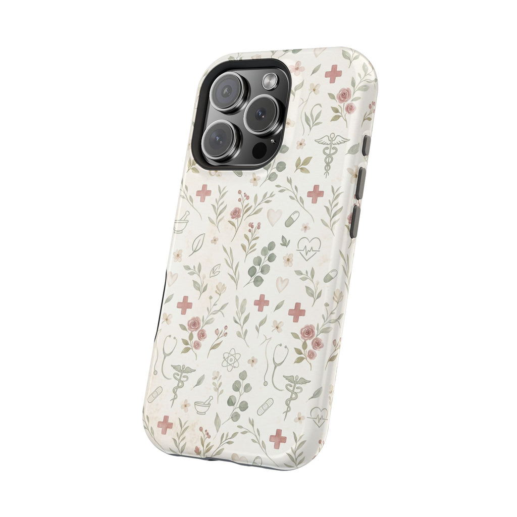 Floral Nurse Phone Case — Impact-Resistant Wireless Charging Cover