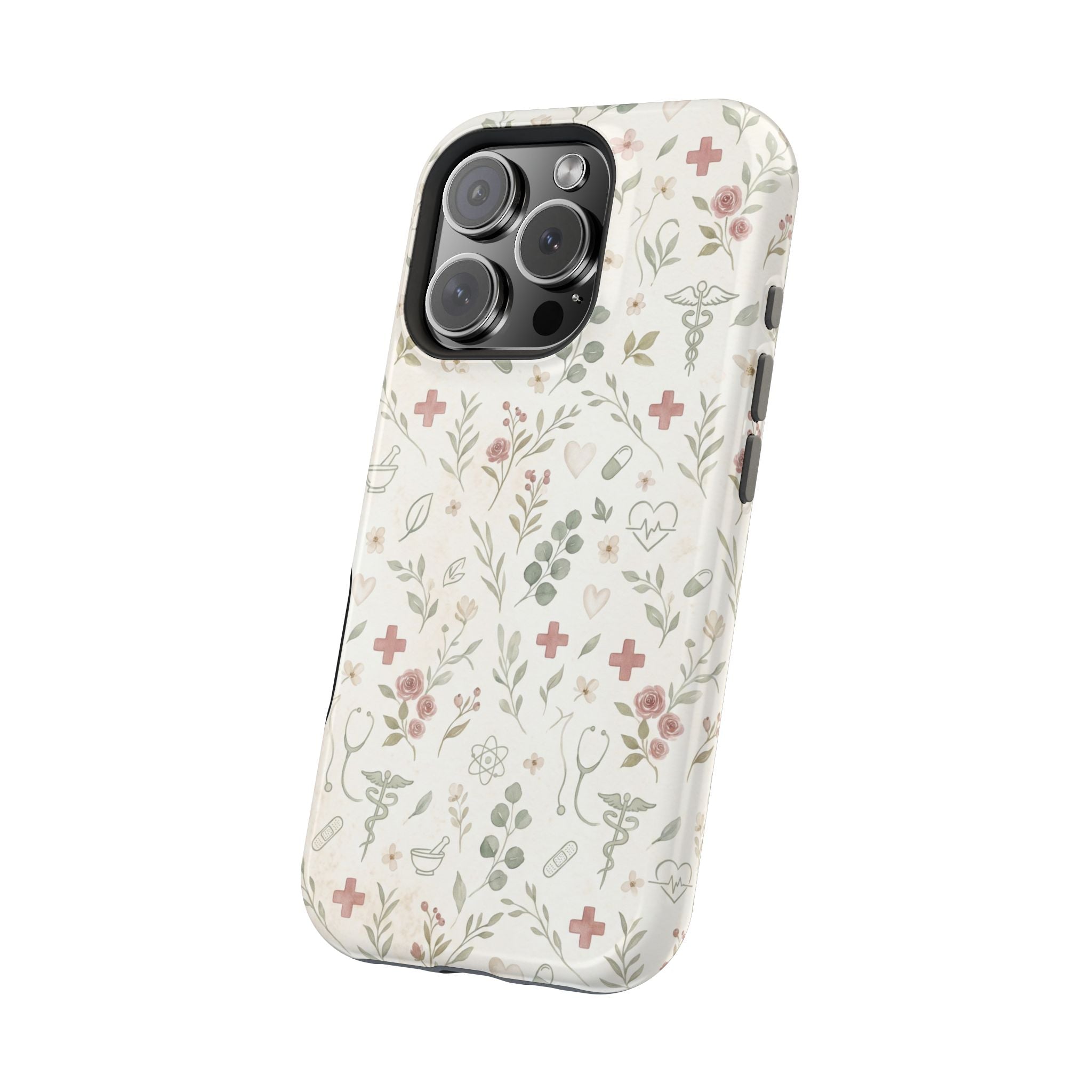 Floral Nurse Phone Case — Impact-Resistant Wireless Charging Cover