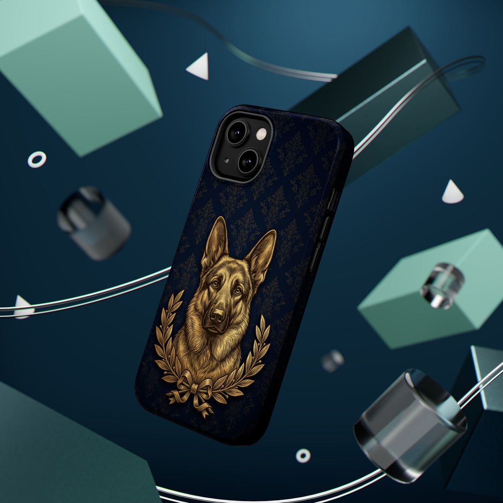 German Shepherd Phone Case | Navy Gold Laurel Art — Tough Magnetic Case with Wireless Charging