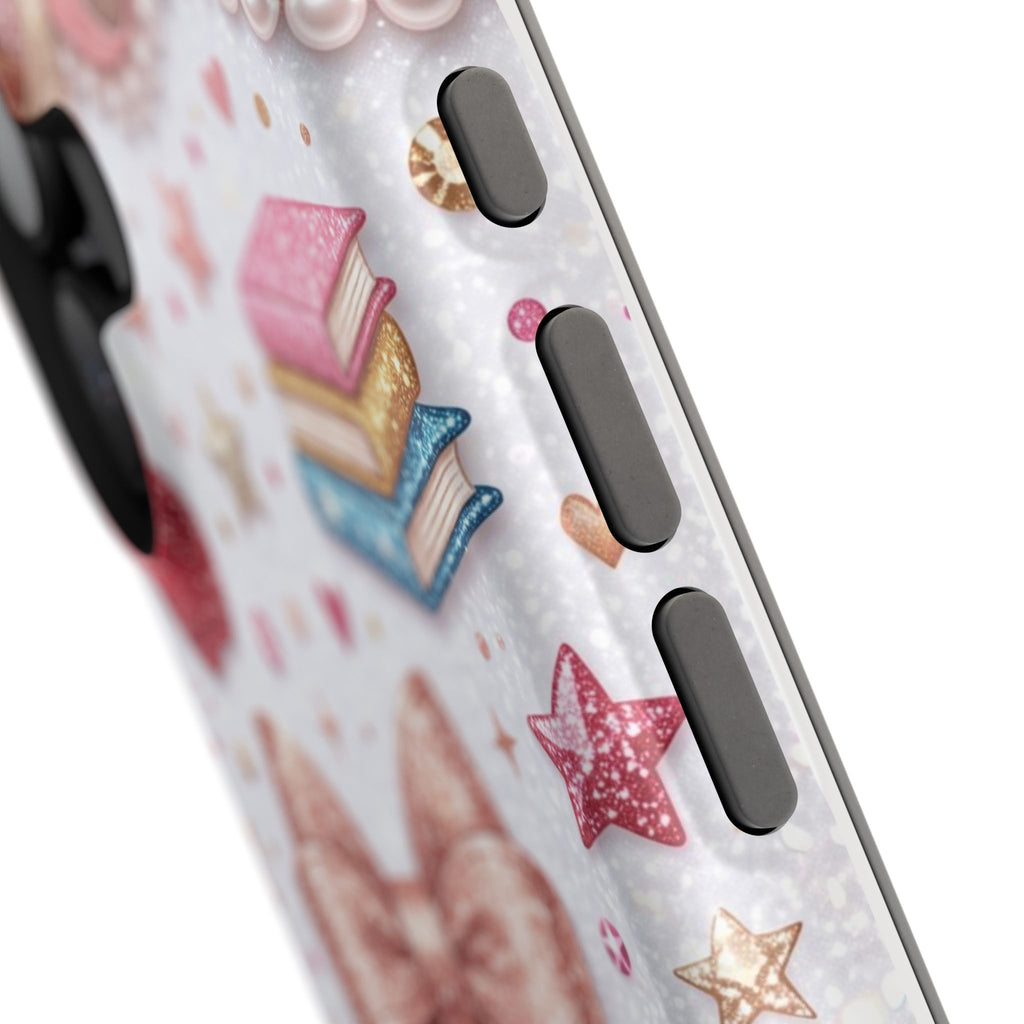 Rose Gold Glitter Bow Personalized Teacher Phone Case — Wireless Charging Cover