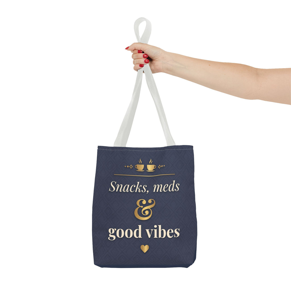 Snacks Meds & Good Vibes Tote | Funny Nurse Gift Tote Bag | Healthcare Worker Humour Gift | Premium Polyester Carry-All