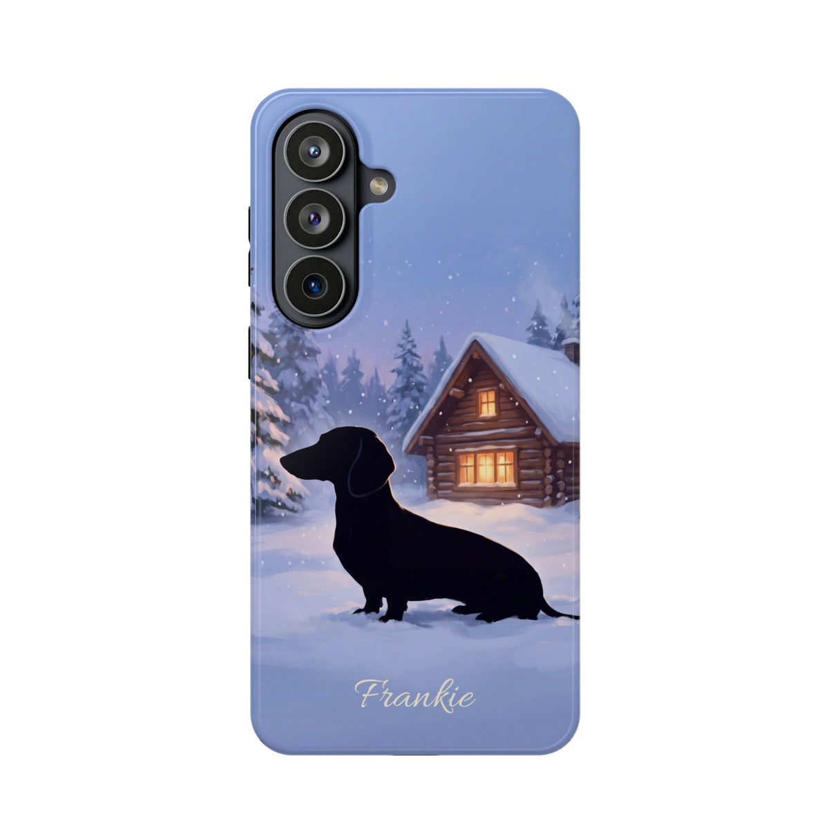 Personalized Dachshund Winter Cabin Phone Case — Wireless Charging Cover