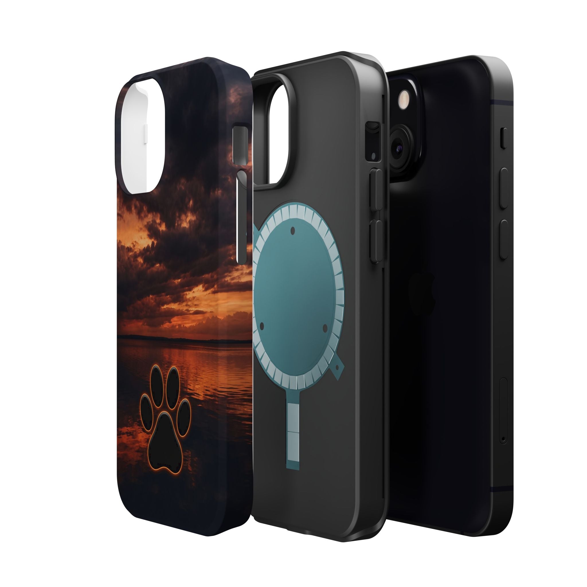 Sunset Paw Print Phone Case — Impact-Resistant Wireless Charging Cover