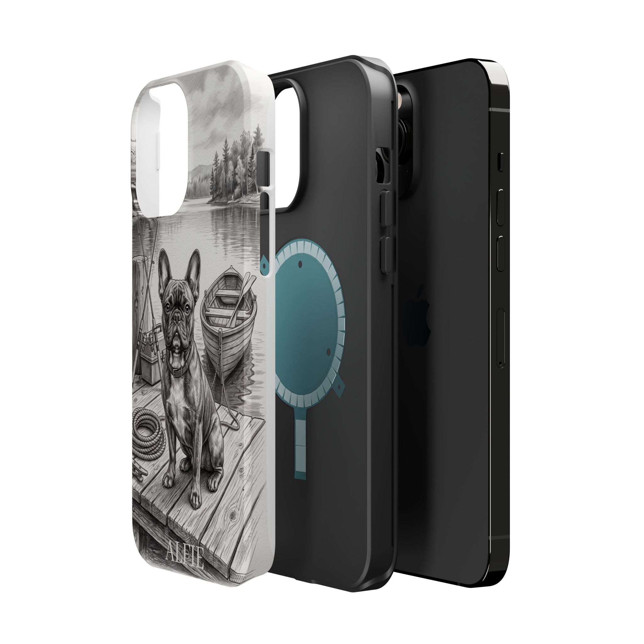 Personalized French Bulldog Lakeside Dock Phone Case — Wireless Charging Cover