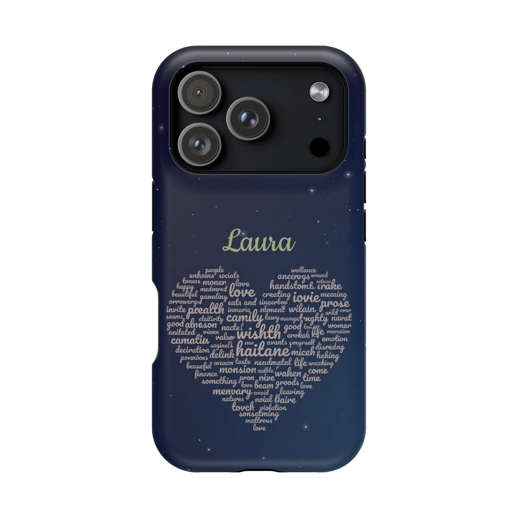Personalized Teacher Heart Word Art Phone Case — Navy Wireless Charging Cover