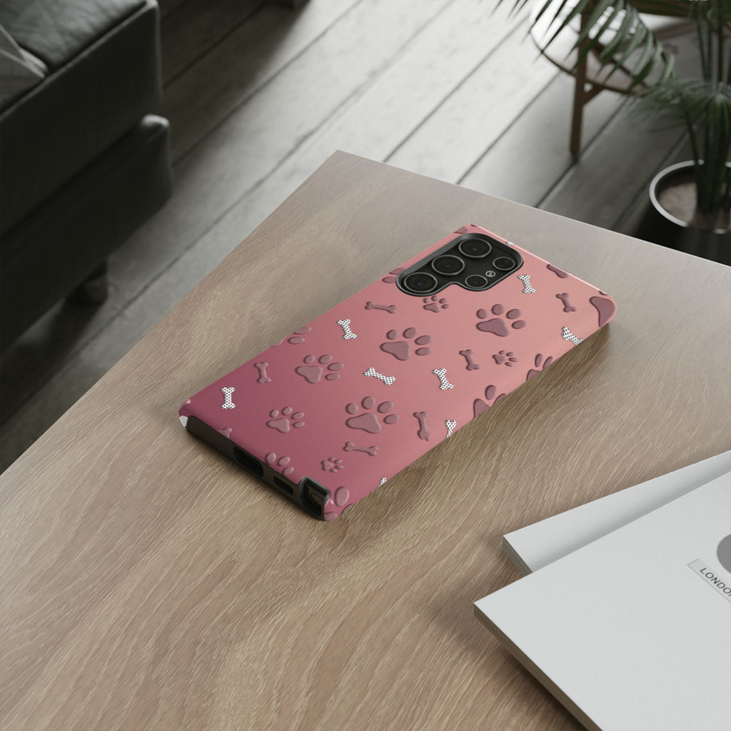 iPhone & Samsung Phone Case | Paw Print & Bone  | Dusty Rose Pattern Case for Frenchie Lovers