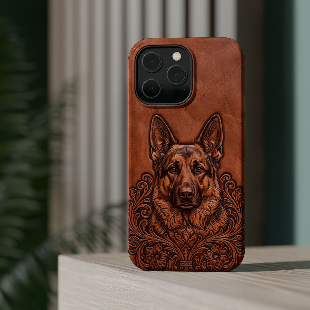 German Shepherd Phone Case | Western Tooled Art — Tough Magnetic Case with Wireless Charging