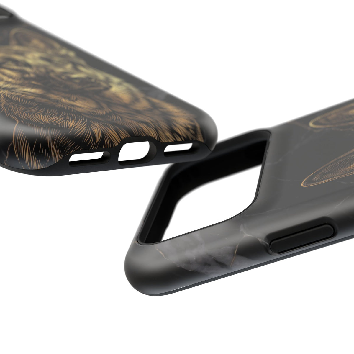 German Shepherd Phone Case | Black Marble Gold Sketch Art — Tough Magnetic Case with Wireless Charging