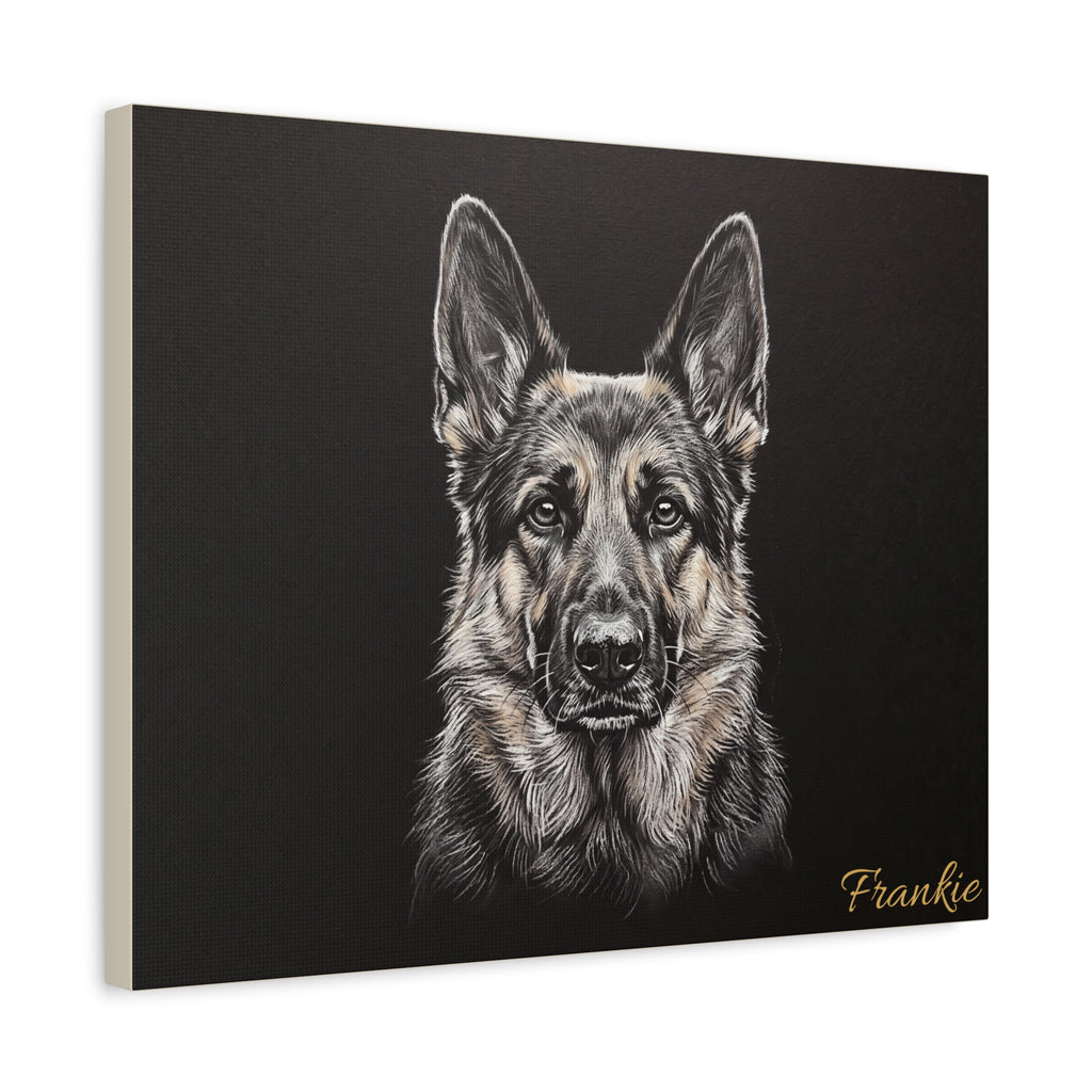 German Shepherd Personalized Canvas | Chalk Drawing on Black Wall Art