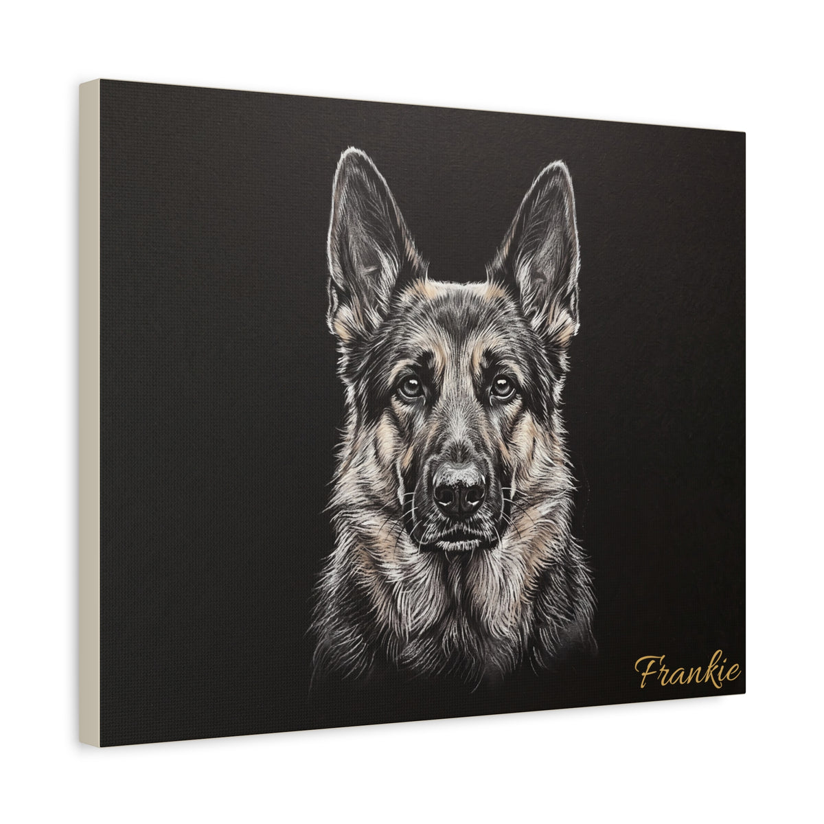 German Shepherd Personalized Canvas | Chalk Drawing on Black Wall Art