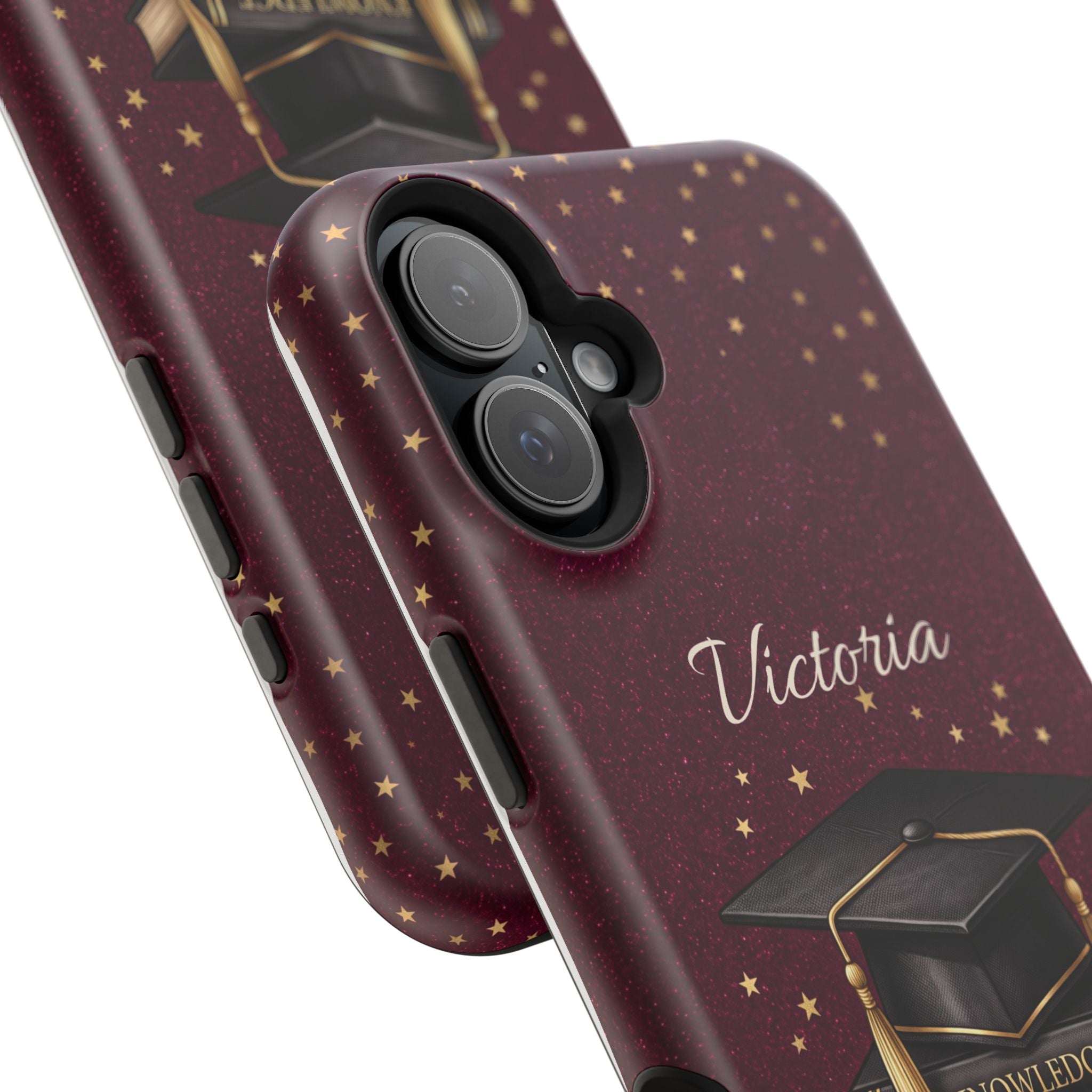 Graduation Cap & Books Personalized Teacher Phone Case — Wireless Charging Cover