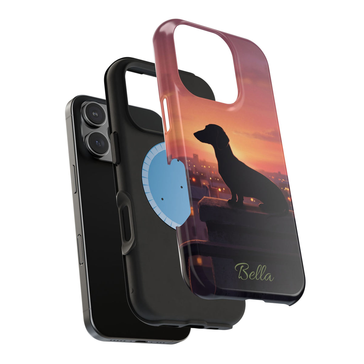 Personalized Dachshund Rooftop Sunset Phone Case — Wireless Charging Cover