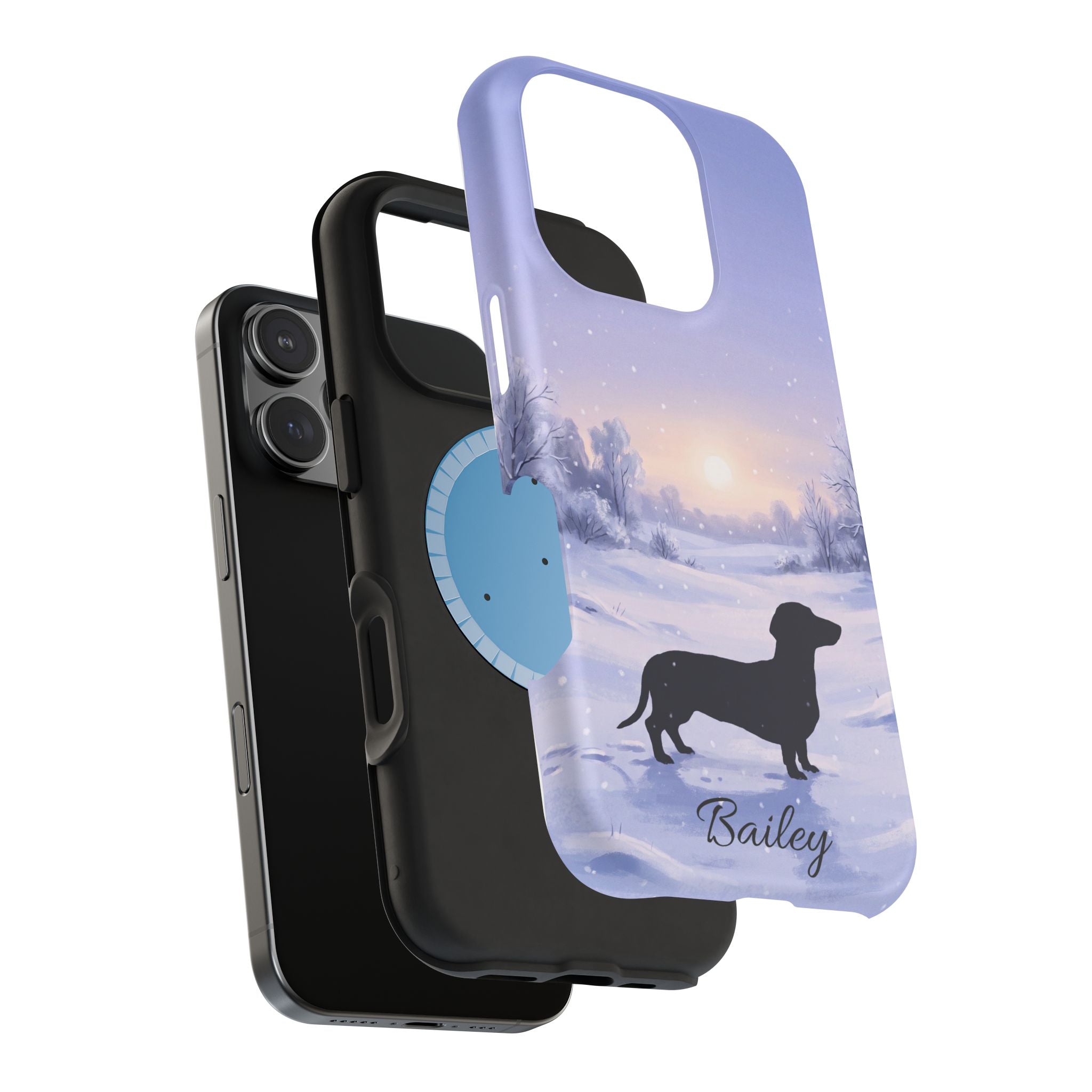 Personalized Dachshund Winter Snow Phone Case — Wireless Charging Cover