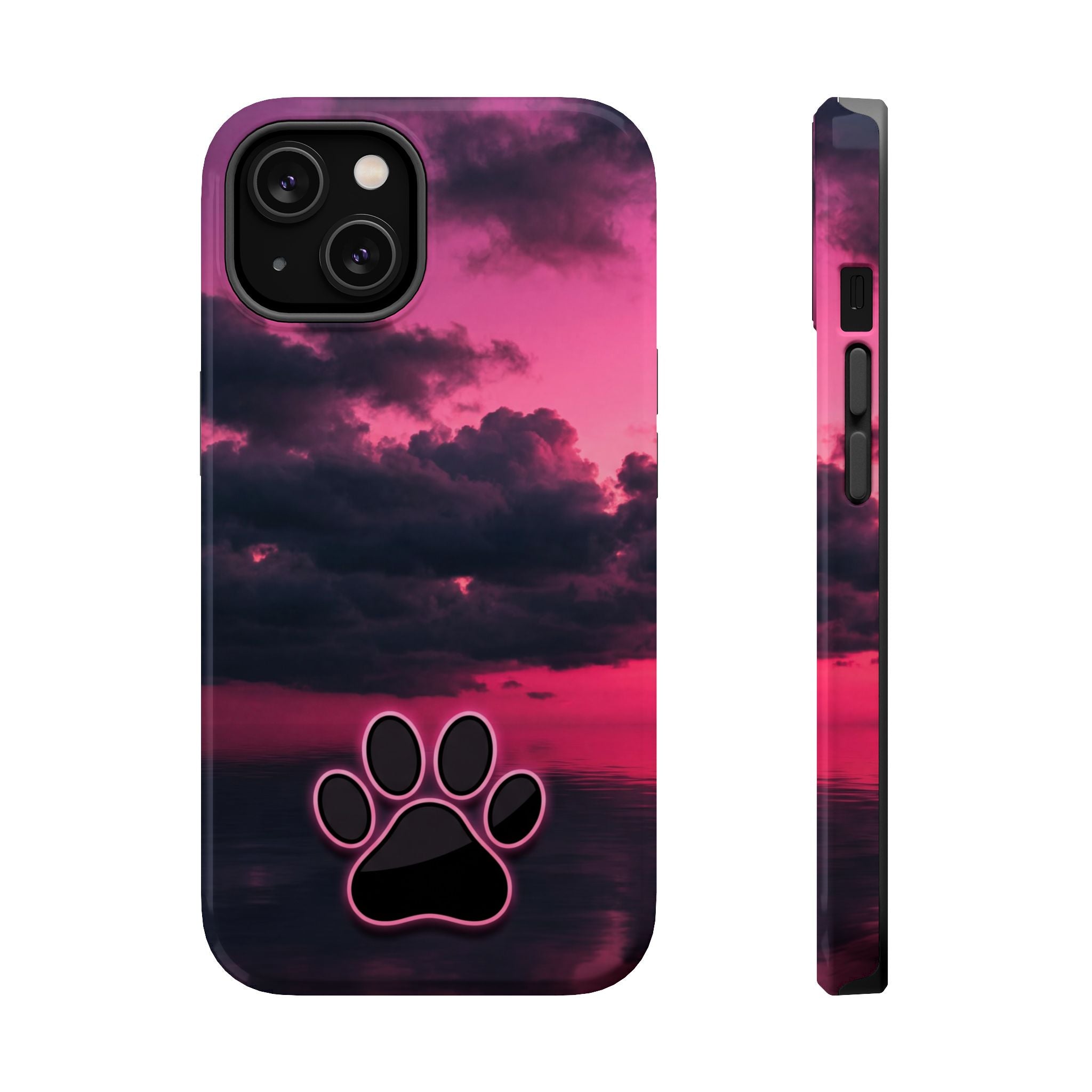 Pink Sky Paw Print Phone Case — Impact-Resistant Wireless Charging Cover