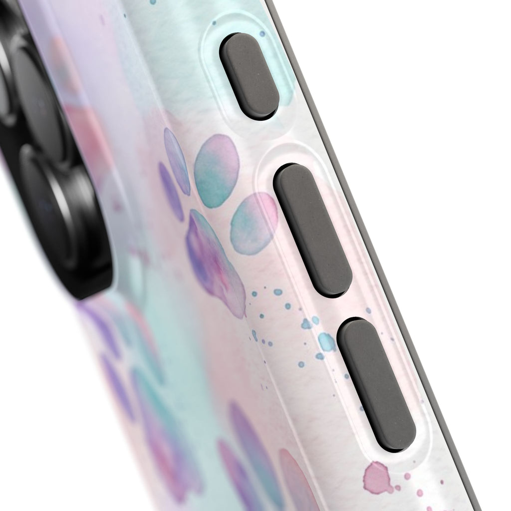Watercolor Paw Print Phone Case — Impact-Resistant Wireless Charging Cover