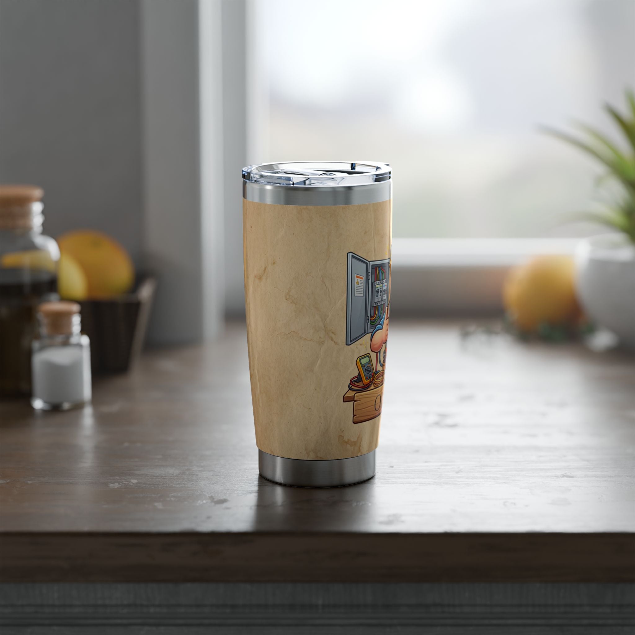 Personalized Electrician Mascot Tumbler – Custom Name Kraft Paper Design 20 oz