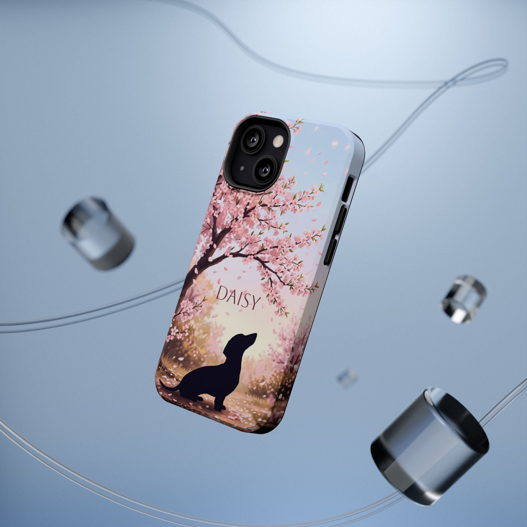 Personalized Dachshund Cherry Blossom Phone Case — Wireless Charging Cover