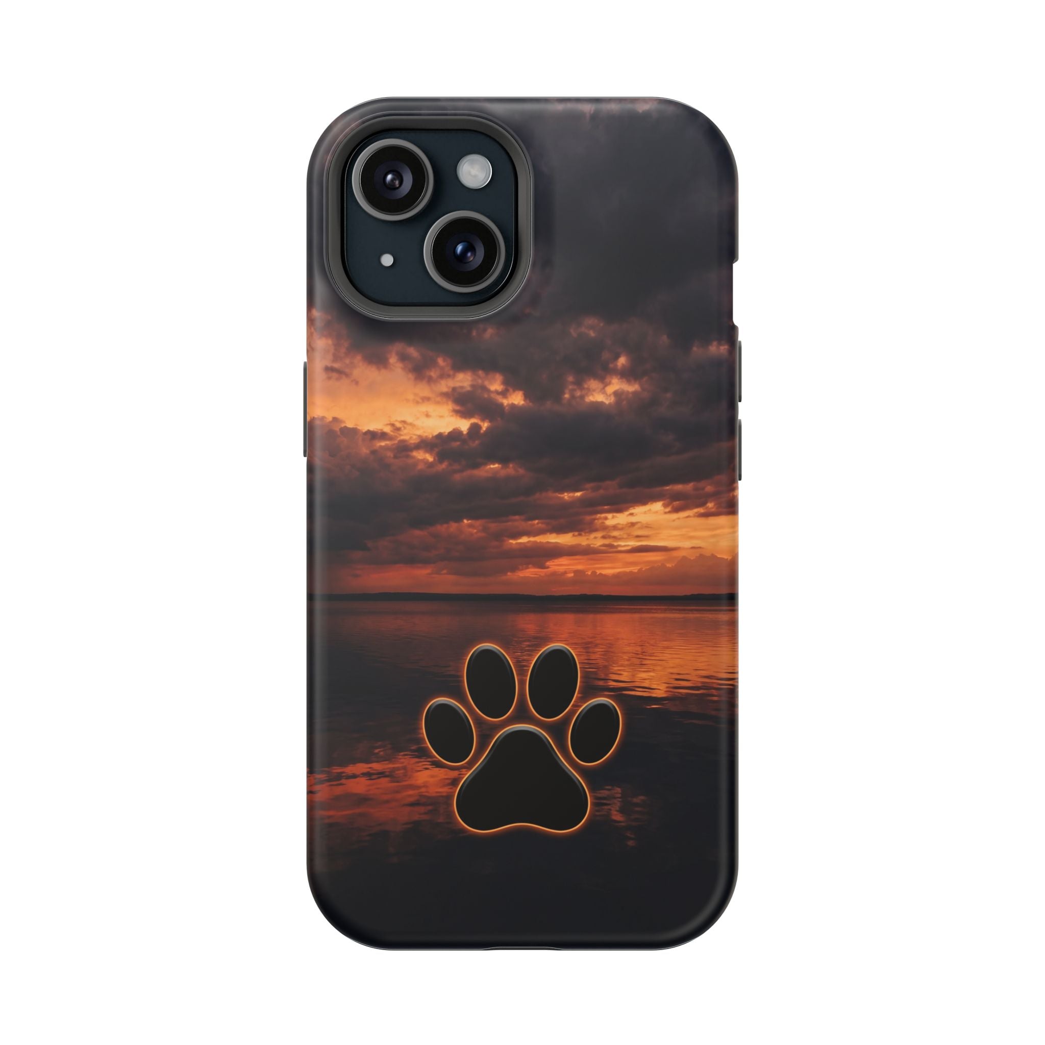 Sunset Paw Print Phone Case — Impact-Resistant Wireless Charging Cover