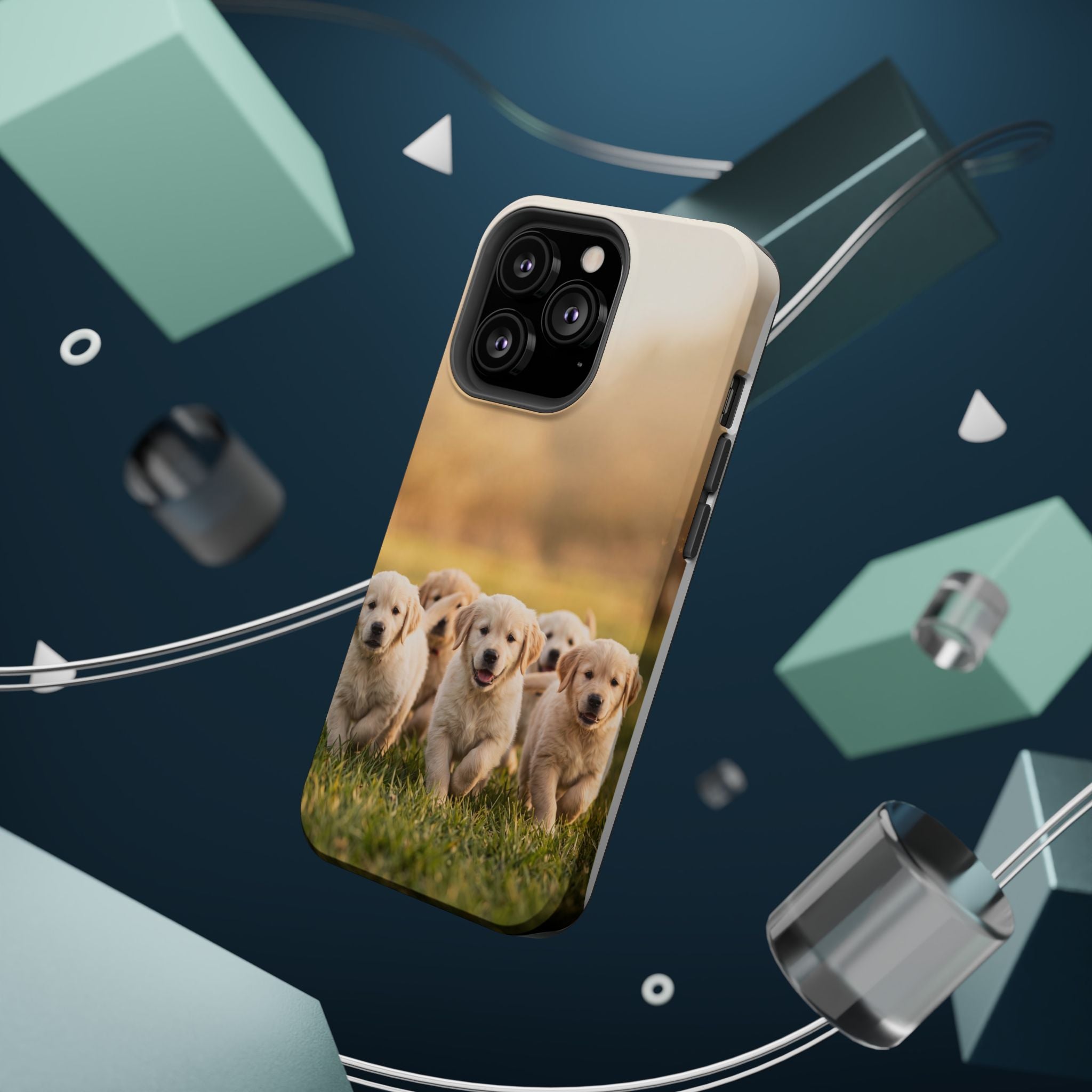 Golden Retriever Puppies Phone Case — Impact-Resistant Wireless Charging Cover