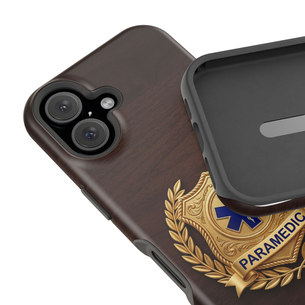 Gold Paramedic Laurel Badge Wood Phone Case — Magnetic Wireless Charging Cover