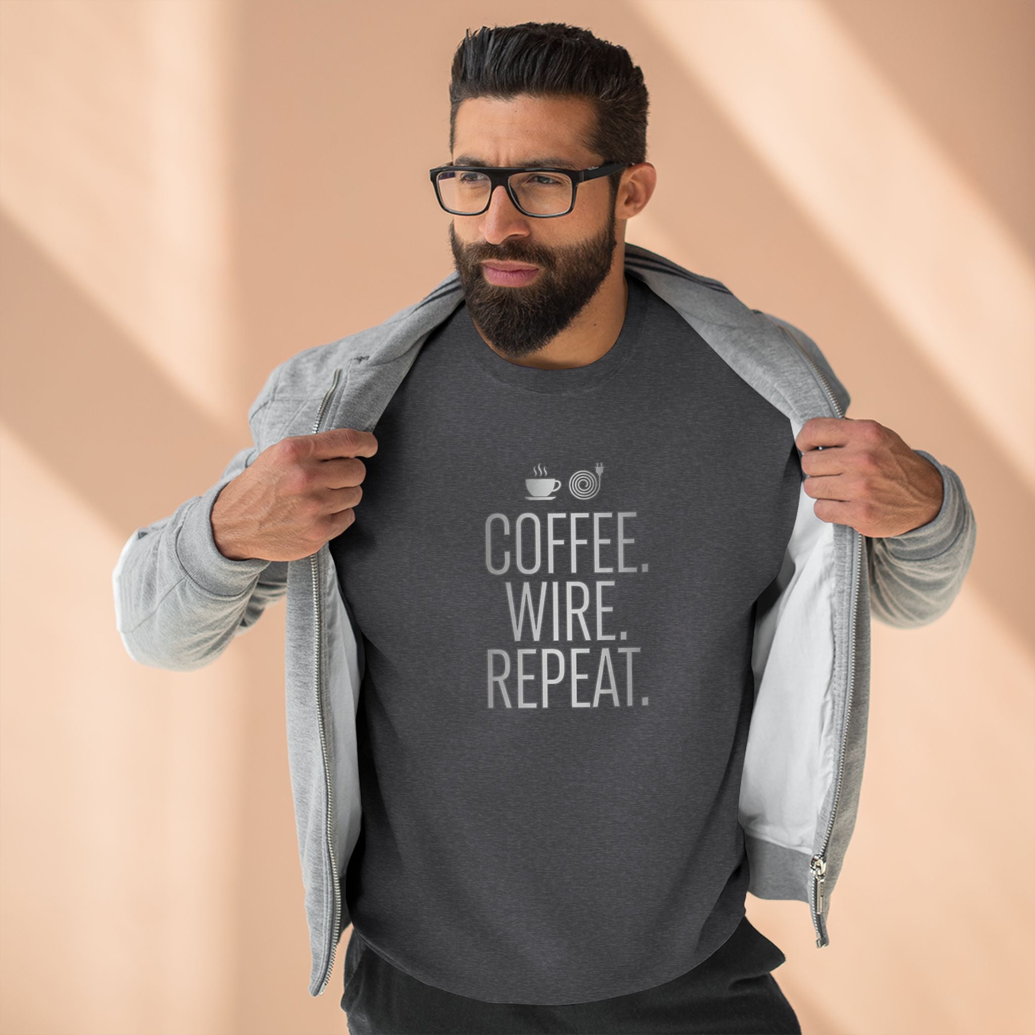 Coffee Wire Repeat Electrician Sweatshirt | Funny Electrician Gift Crewneck