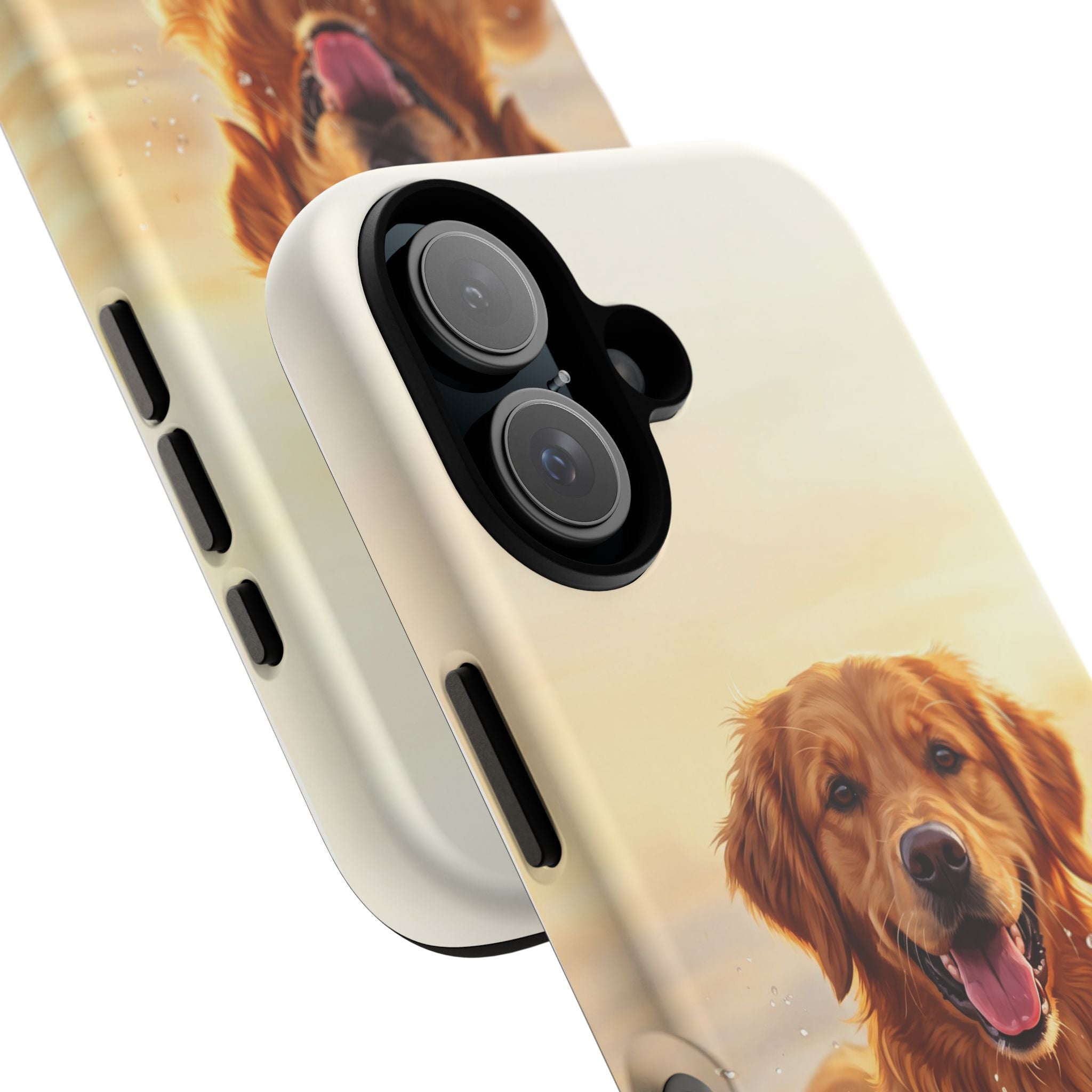 Golden Retriever Splashing in Water Phone Case | Joyful Dog at Golden Hour | iPhone & Samsung
