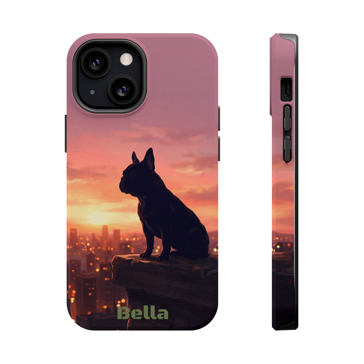 Personalized French Bulldog City Skyline Sunset Phone Case — Wireless Charging Cover